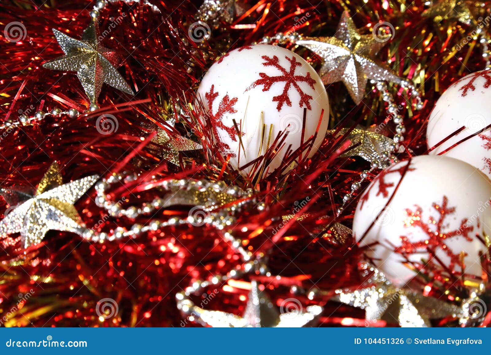 Brilliant New Year And Christmas Decorations Balls, Tinsel And Stars ...