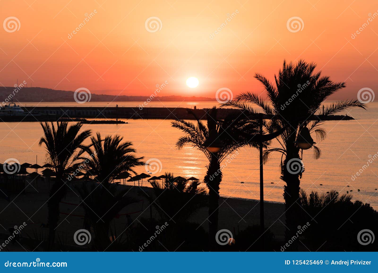 brilliant vacation destination beach sunrise, yasmine hammamet, tunisia, africa