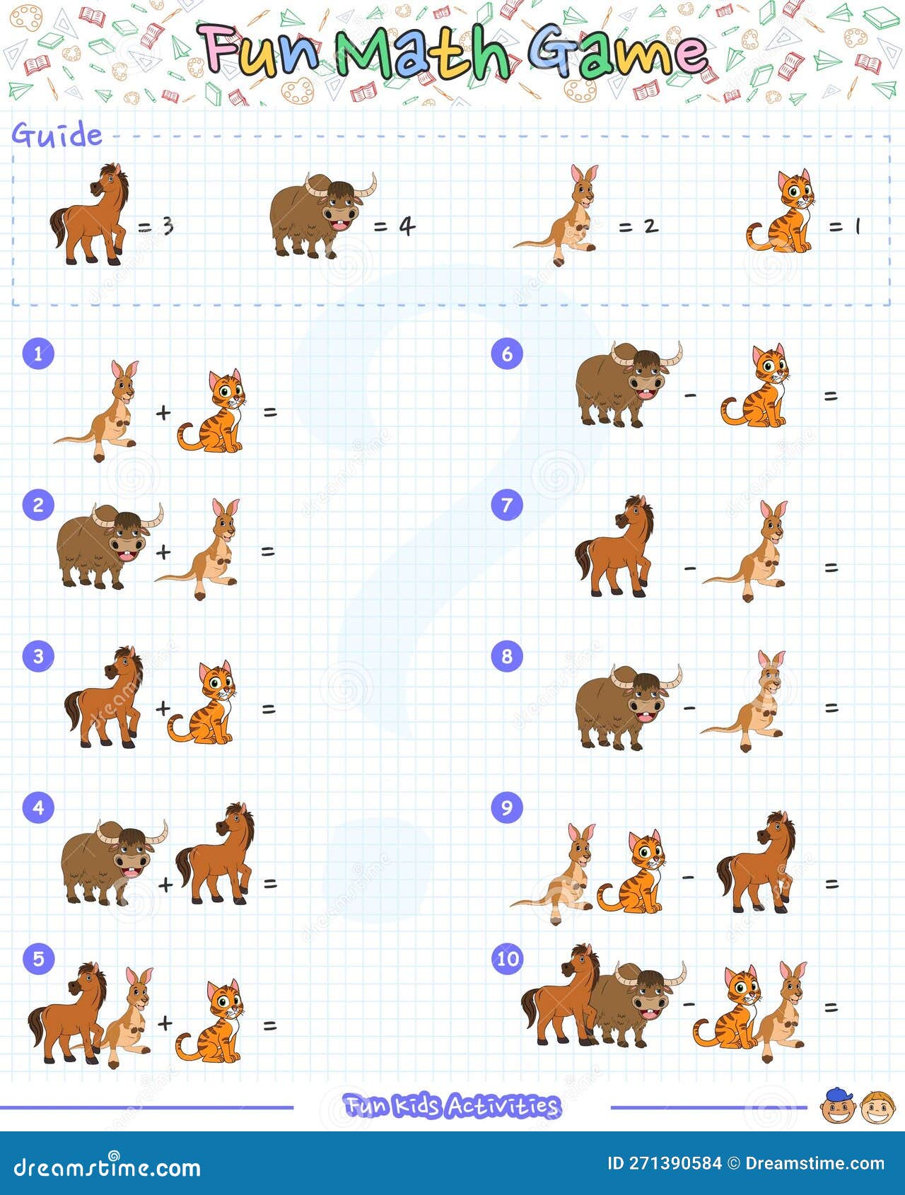 Brincadeira Lógica Matemática Animais De Caça De Yak Kangaroo E Gato.  Ilustração do Vetor - Ilustração de jogo, menino: 271390584