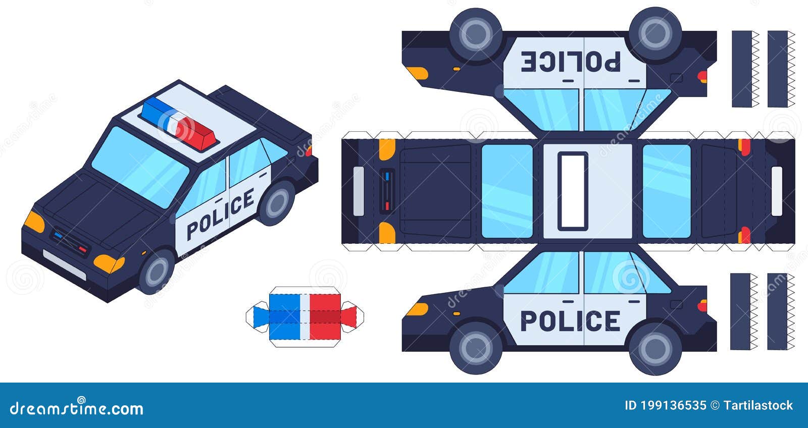 Desenho de urso engraçado no carro da polícia. jogo de papel de educação  para crianças. recorte e colagem