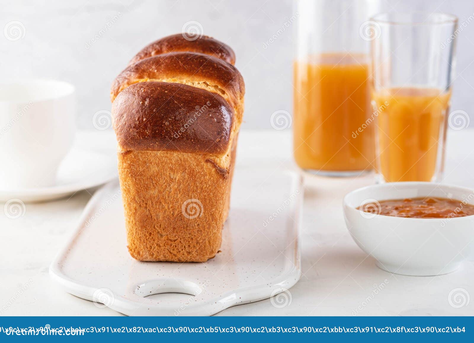 Brioche Bread on Breakfast Table. Continental Breakfast. Copy Space