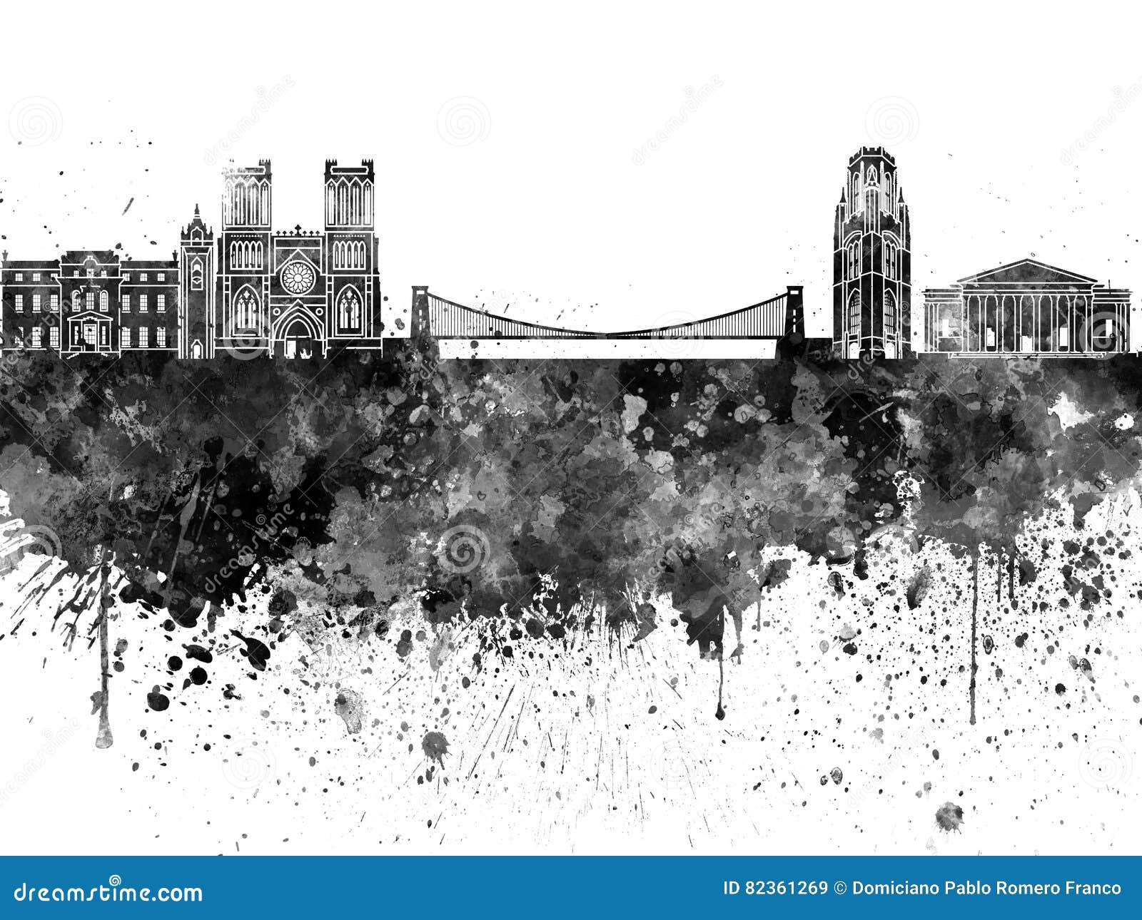 Bristol Skyline in Black Watercolor Stock Illustration Illustration