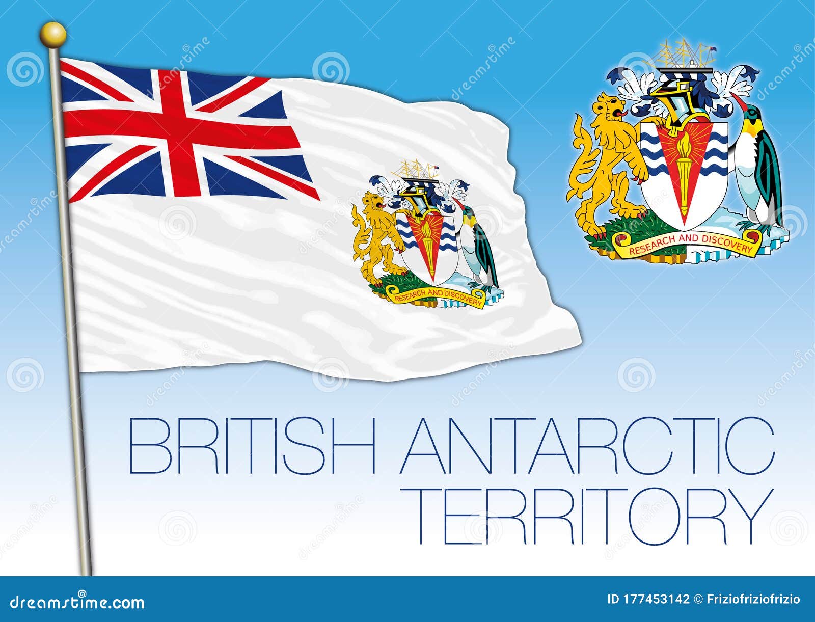 British Antarctic Territory Official National Flag and Coat of Arms
