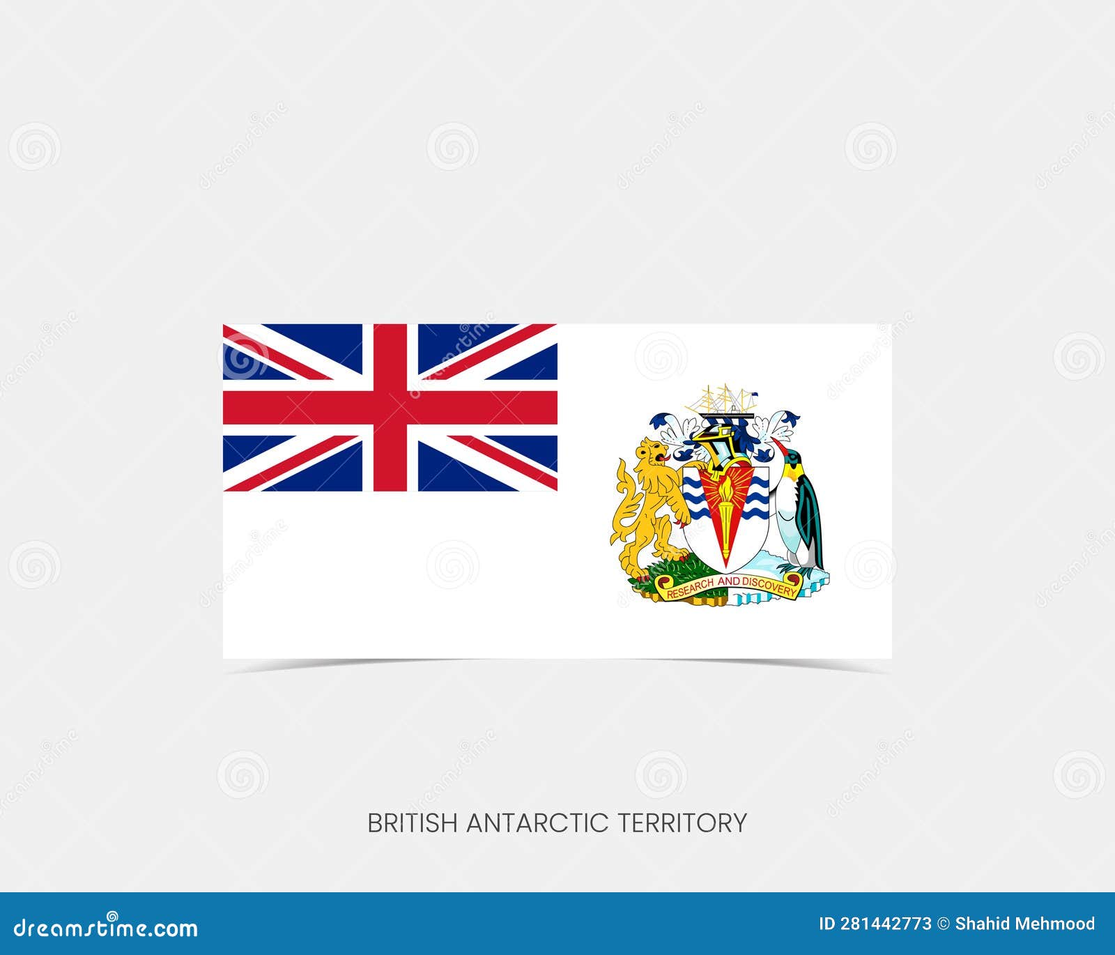 British Antarctic Territory Rectangle Flag Icon with Shadow Stock