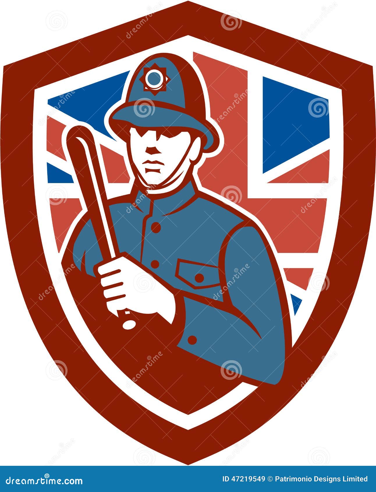 british bobby policeman truncheon flag shield retro