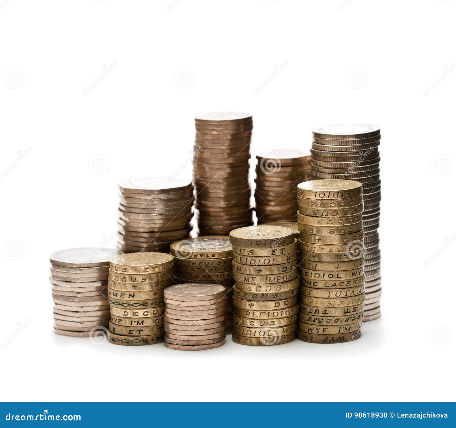 British Coin Stacks On A White Background Stock Photo ...