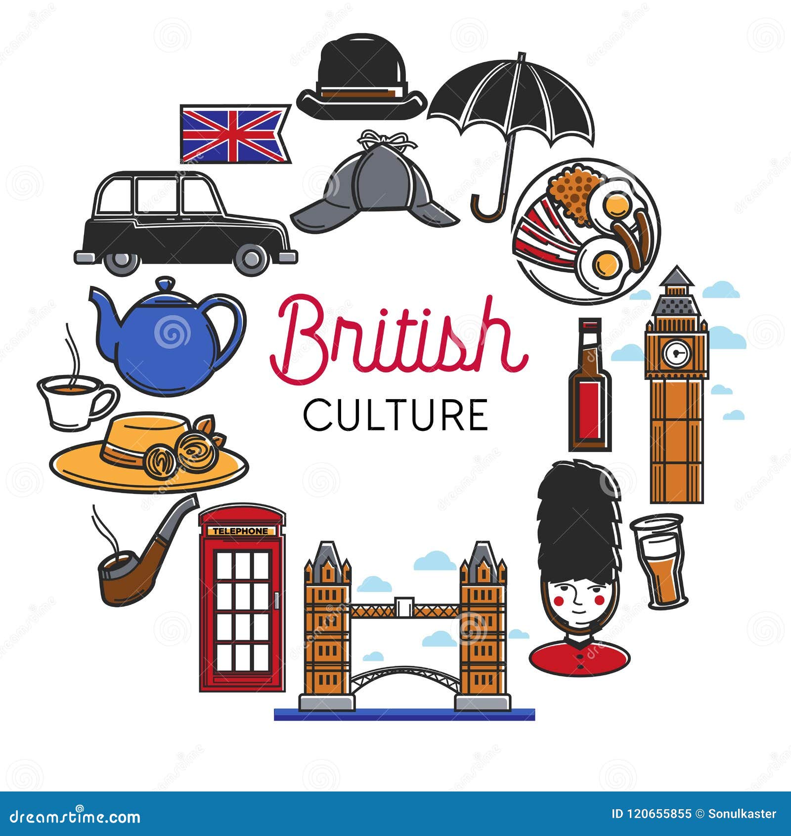 British Or England Culture Vector Symbols Stock Vector - Illustration Of  Phone, Isolated: 120655855