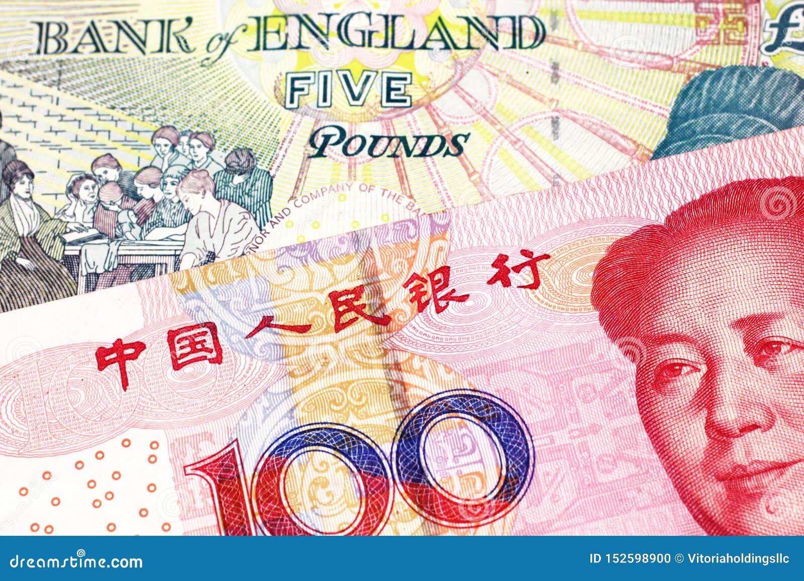 Rmb to rub. 5 Notes British. CNY Banknotes Red.