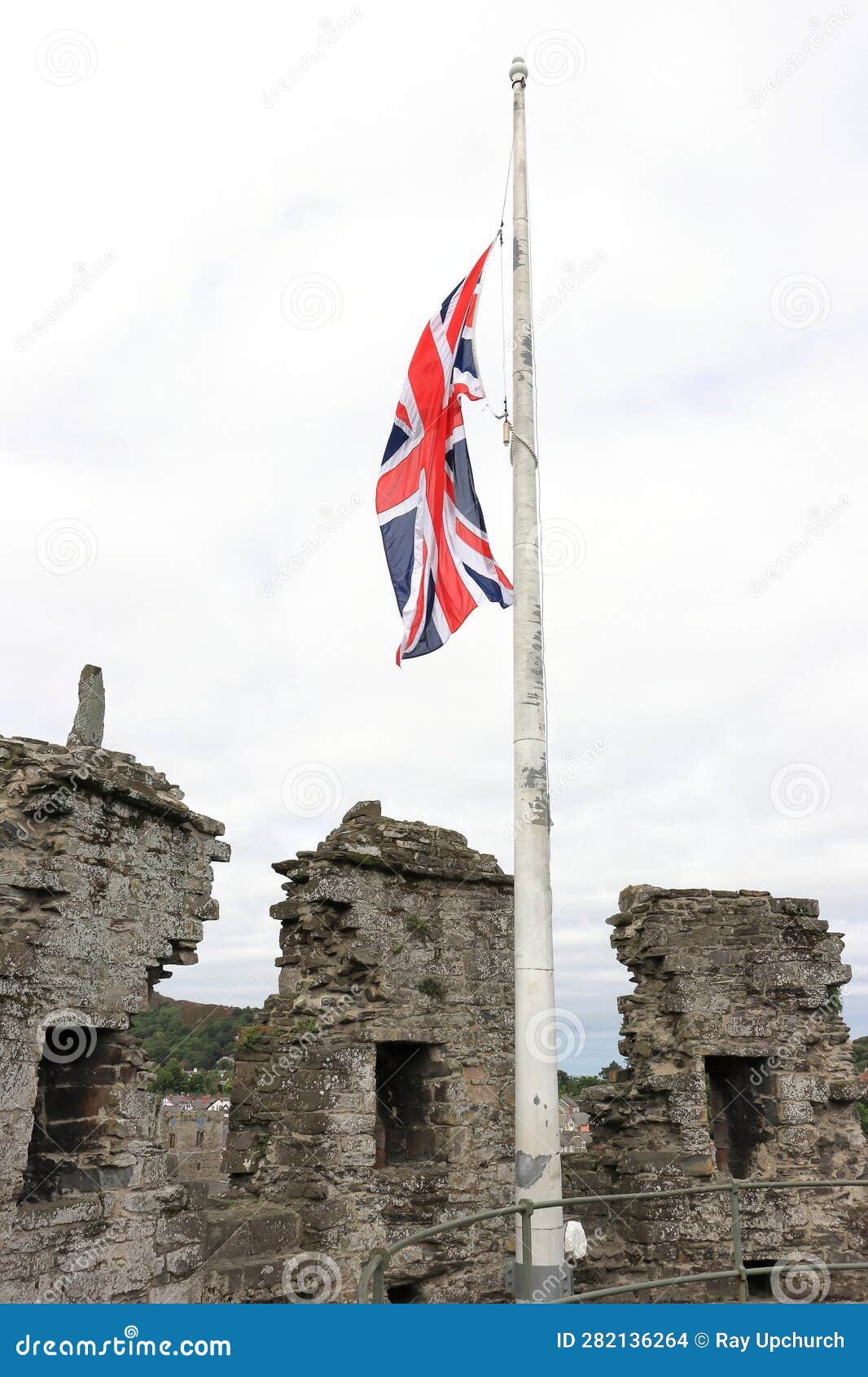 British Flag at Half Mast on Conwy Castle Stock Photo Image of wall