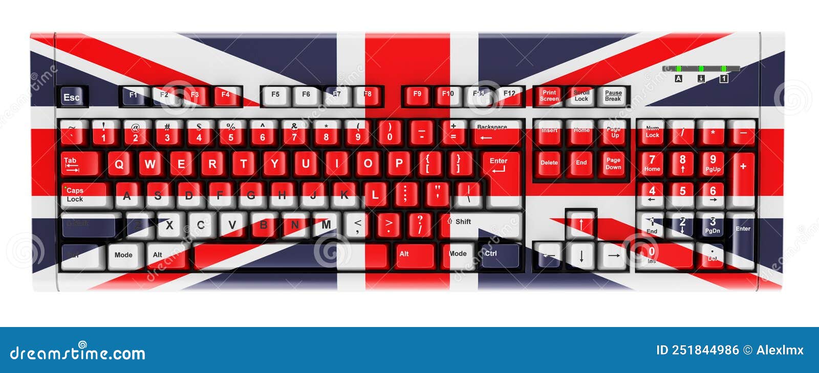 British Flag Painted on Computer Keyboard. 3D Rendering Stock