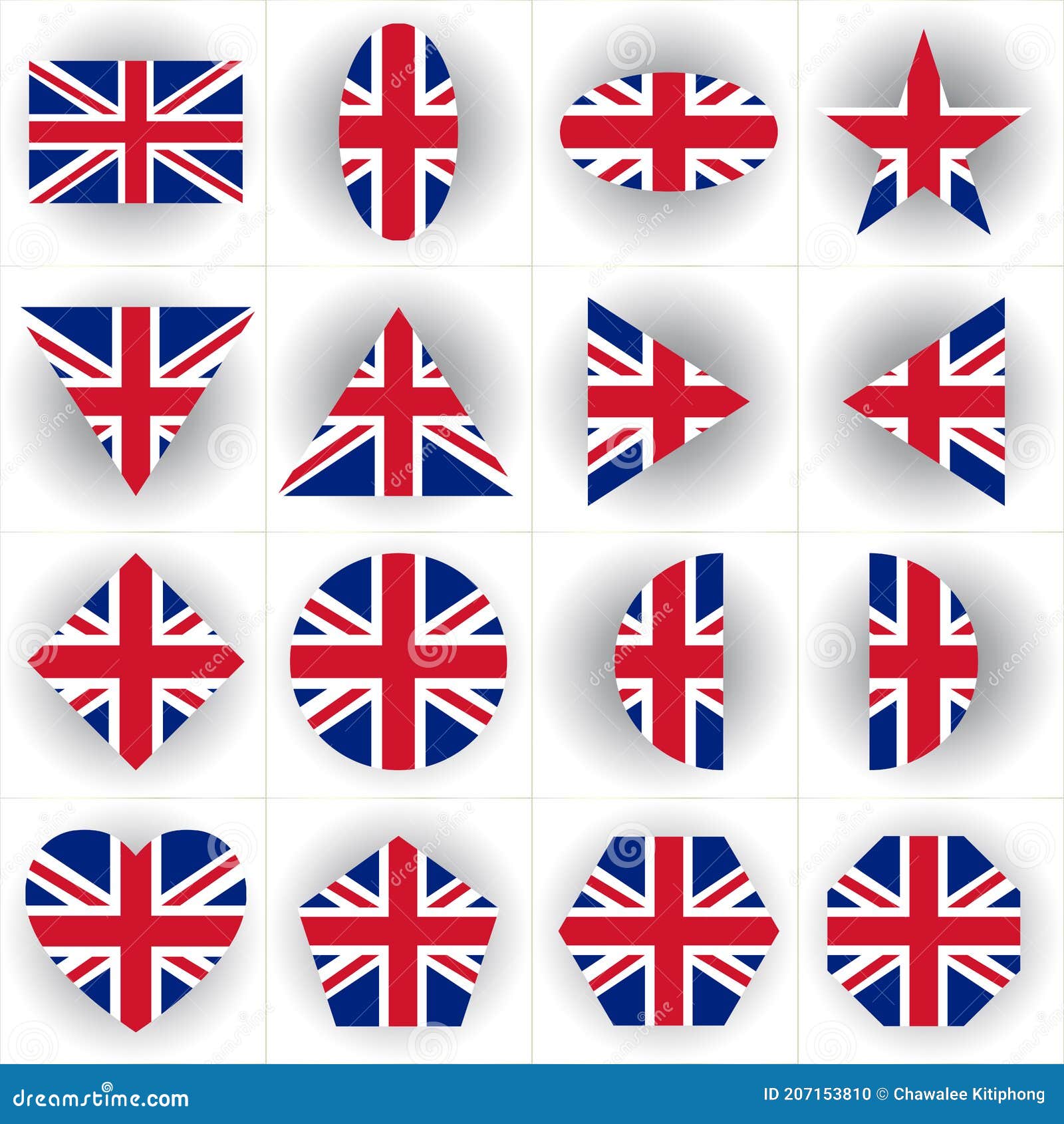 british national flag in set of difference geometric 