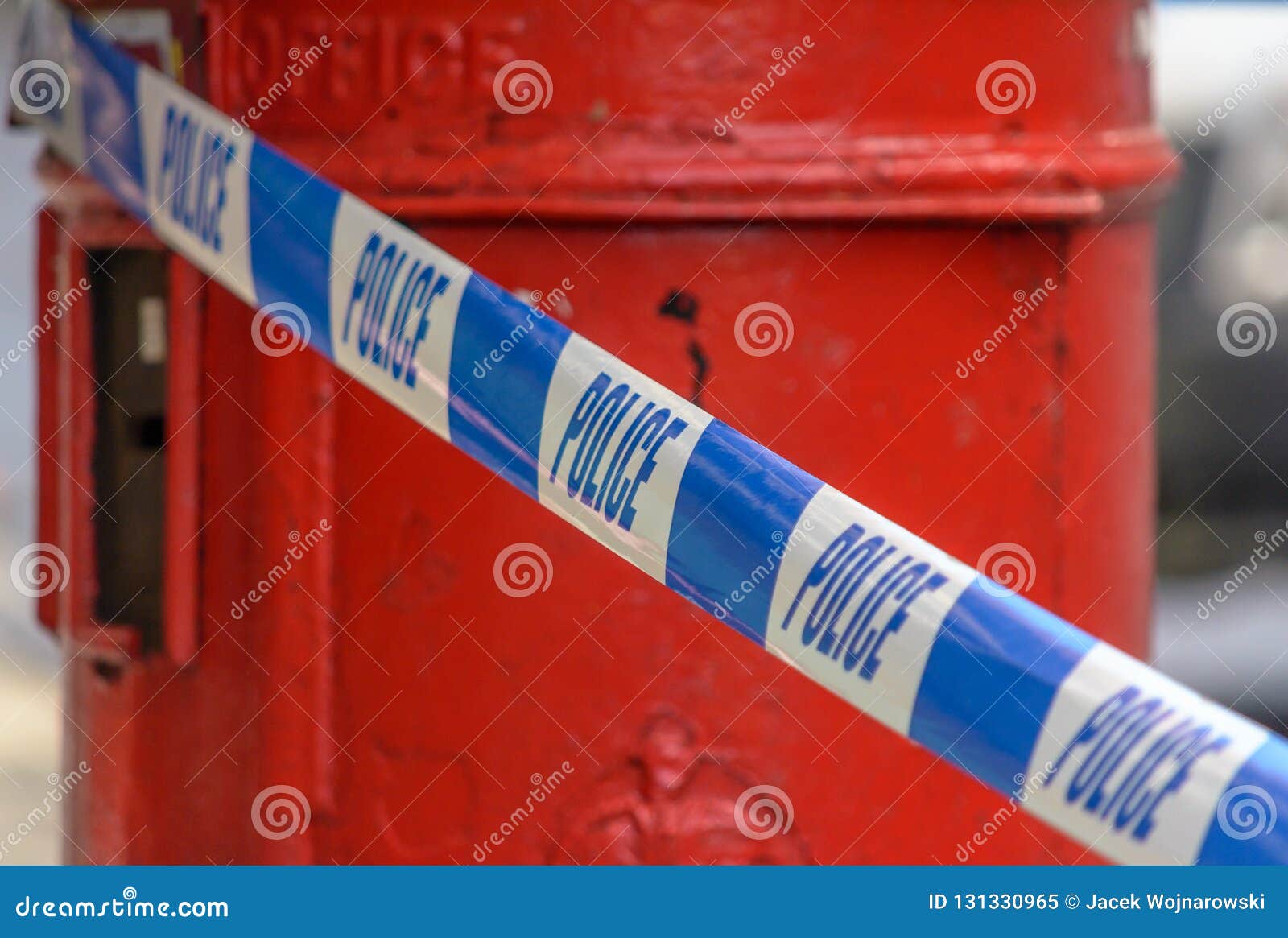 British Police Tape in Front of Red Post Box Stock Image Image of classic, focus 131330965