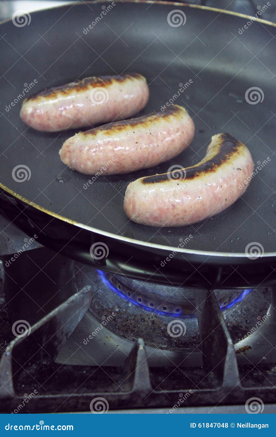 British Sausages Cooking in Pan Stock Photo Image of plated, food