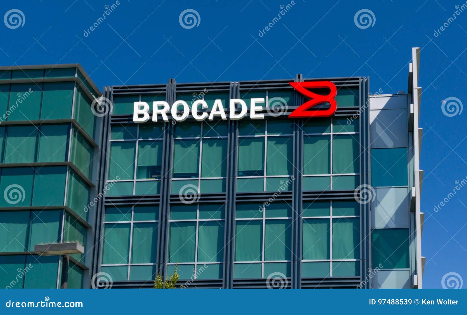 Brocade Communications Systems Headquarters and Logo Editorial Stock