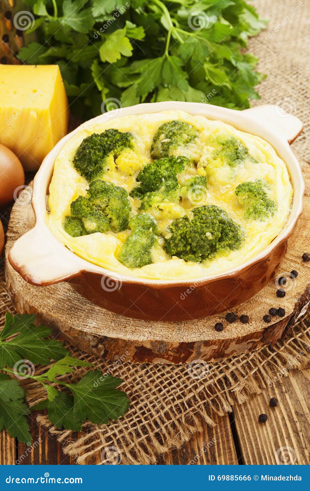 Broccoli Baked with Cheese and Eggs Stock Photo Image of wood, eating