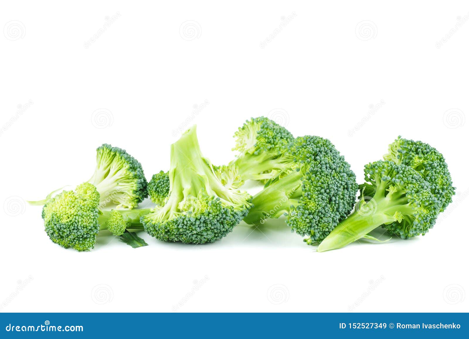 Broccoli Cabbage Pieces Isolated on White Background Stock Image