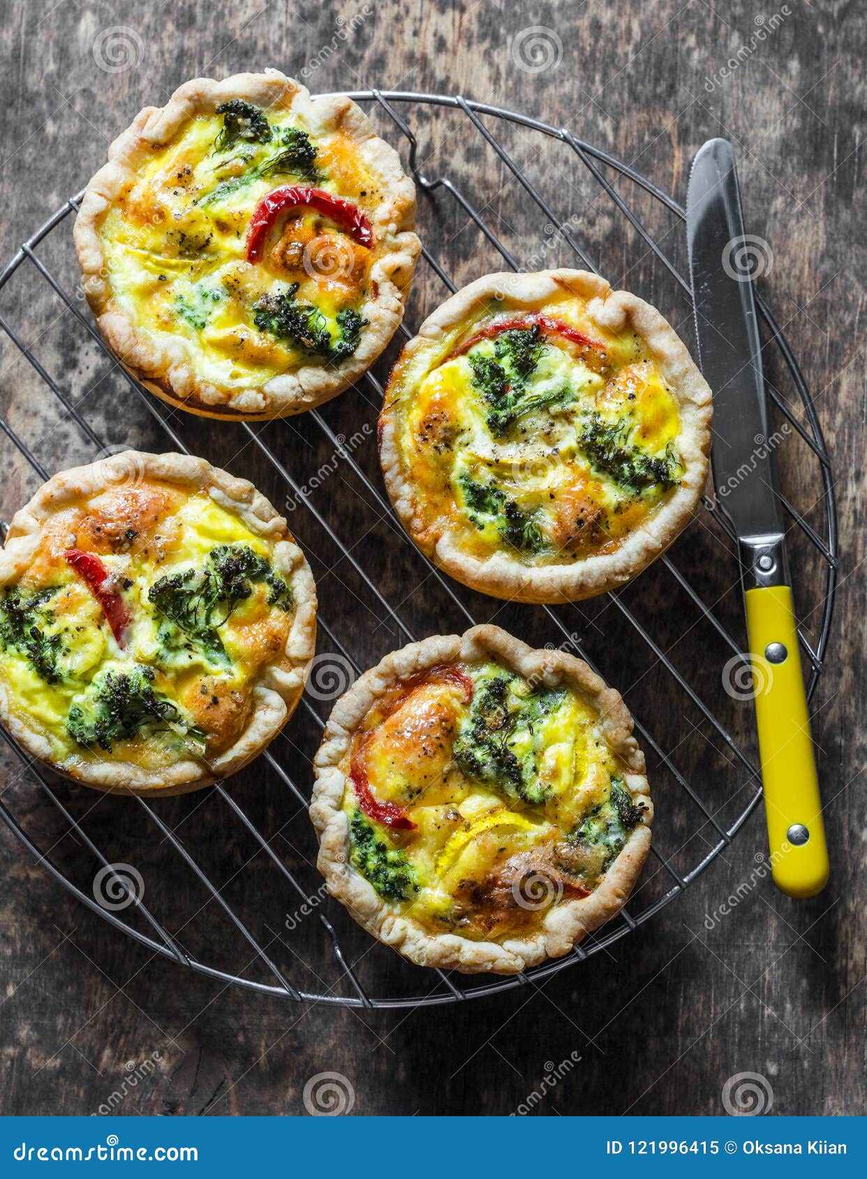 Broccoli Cheddar Mini Savory Pies on Wooden Background, Top View ...