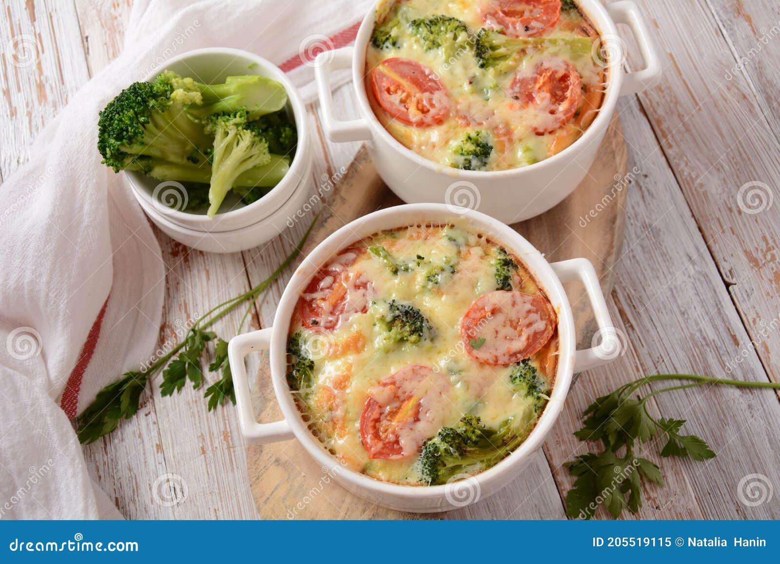 Broccoli Cheese and Egg Casserole in Baking Cocottes Stock Image
