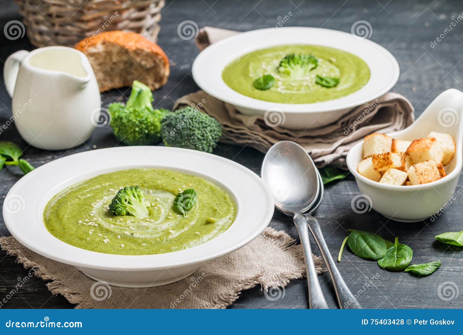 Broccoli cream soup stock photo. Image of green, white - 75403428