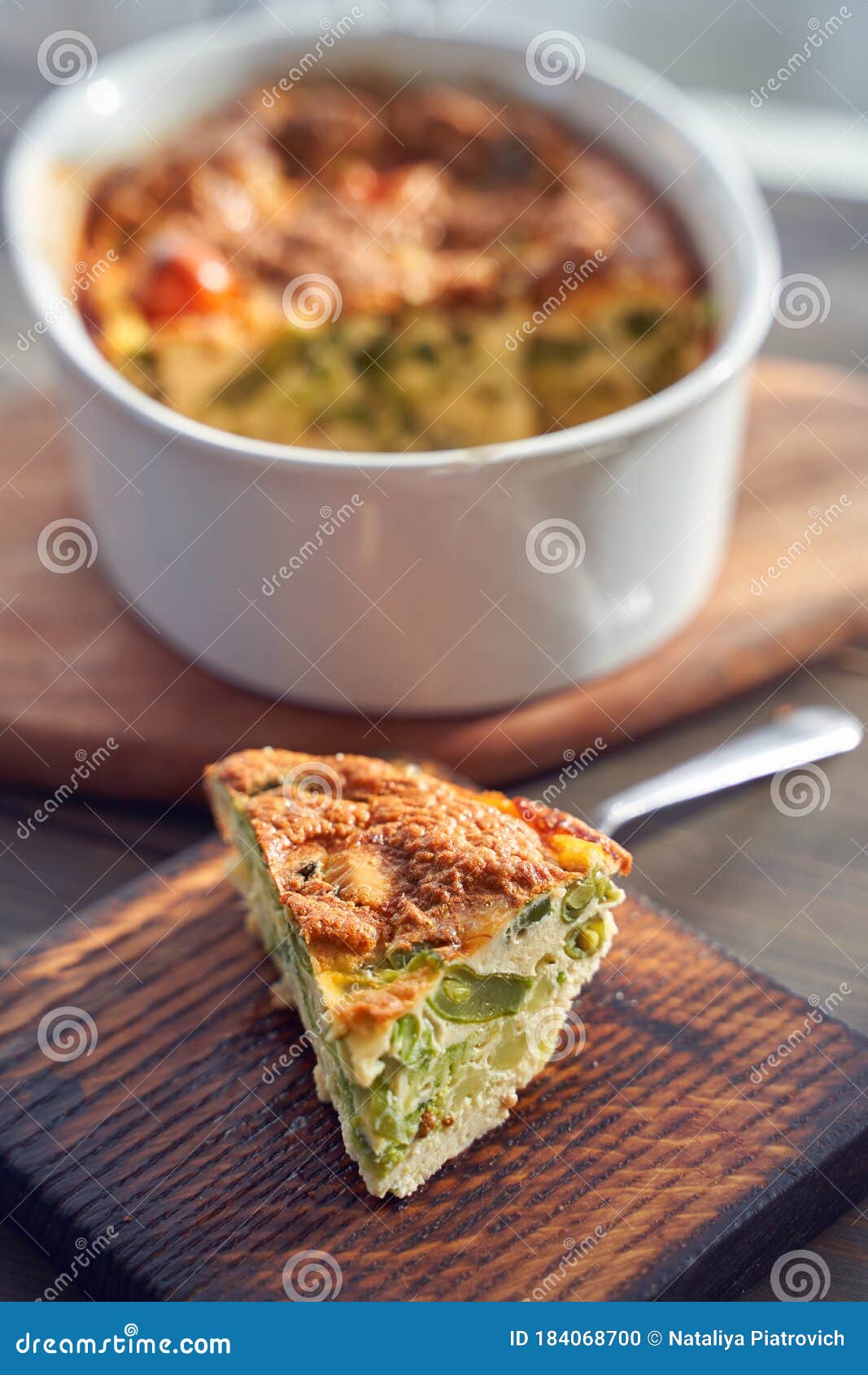 Broccoli Egg Cheese Casserole in Baking Dish on Concrete Background ...