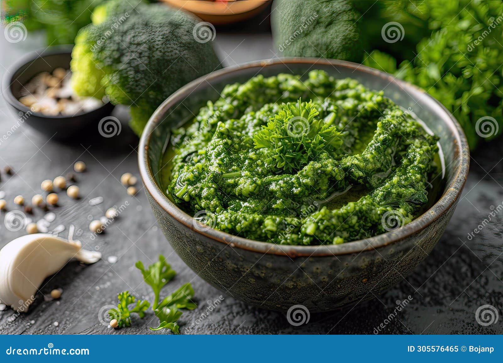 broccoli rabe pesto infused with mediterranean flavors. ai generated