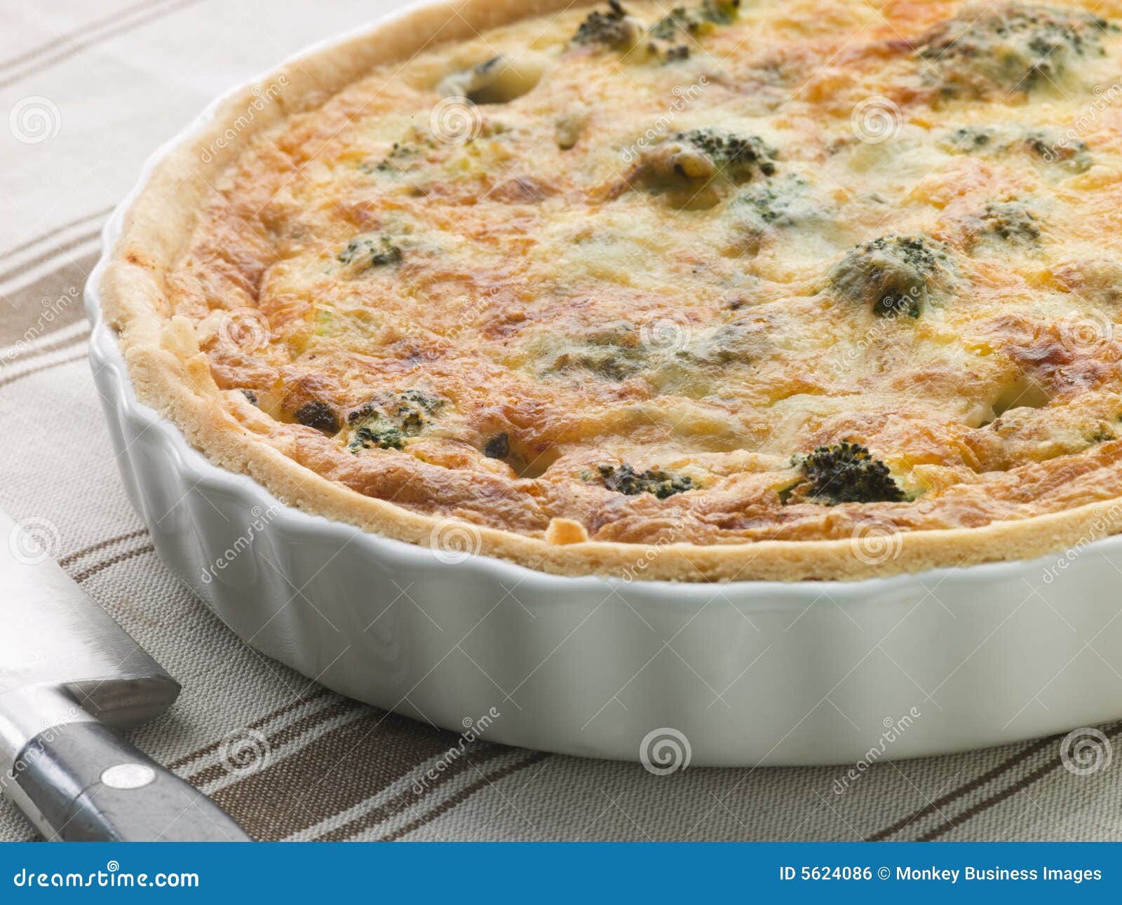 Broccoli and Roquefort Quiche in a Flan Dish Stock Photo - Image of ...