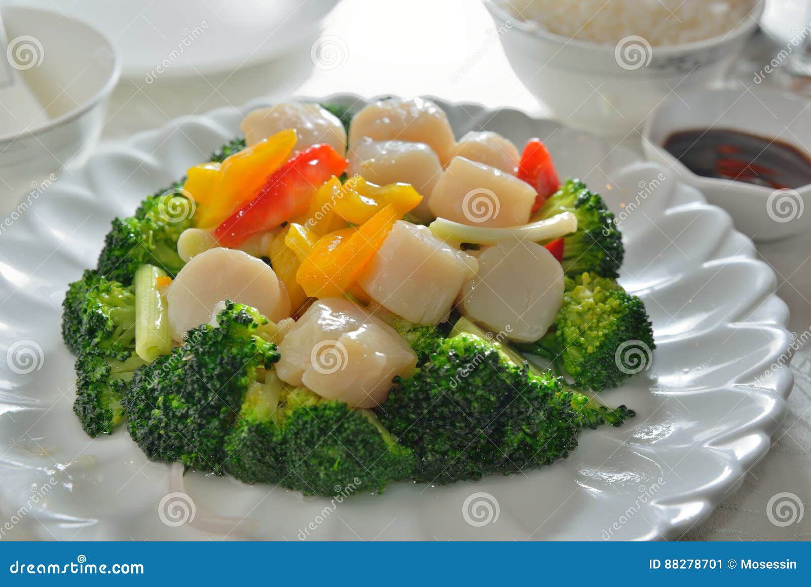 Broccoli scallop pepper stock image. Image of sauce, oyster 88278701