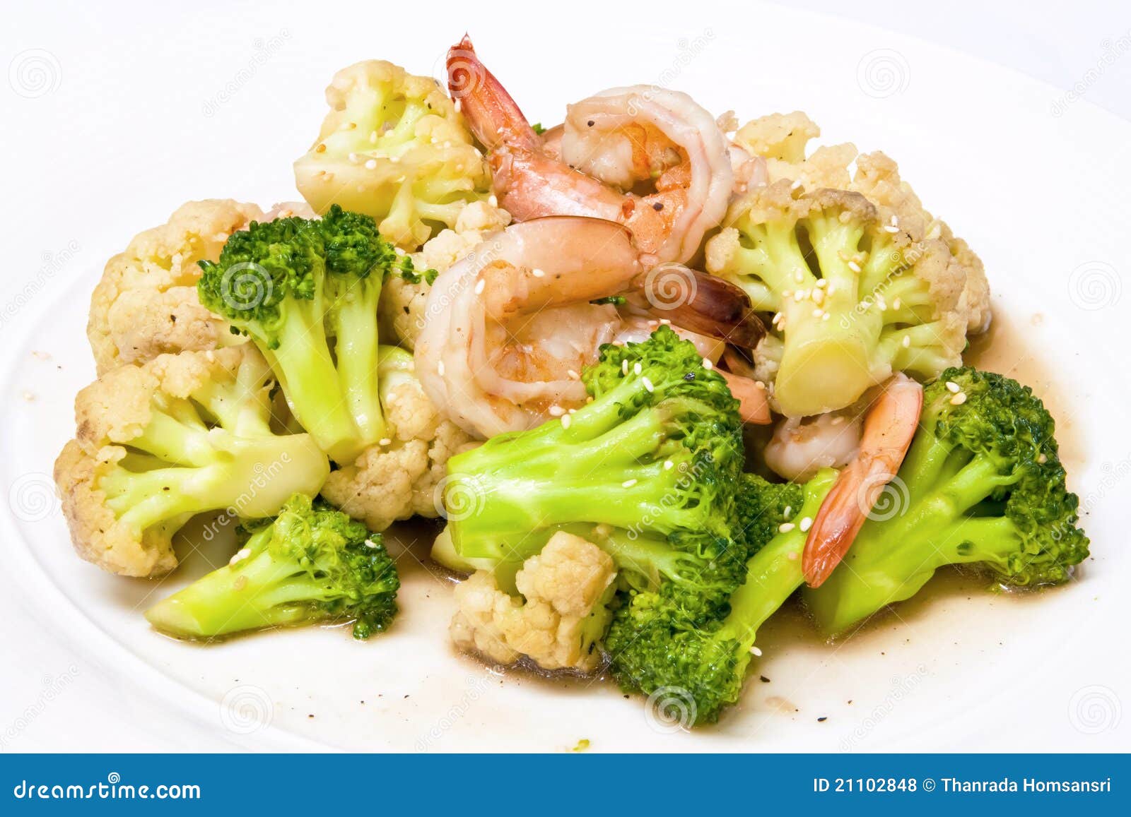 Broccoli Stirfried with Cauliflower and Shrimp Stock Photo Image of