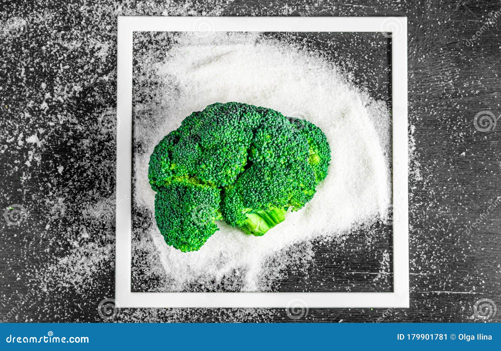 Broccoli instead of Sugar. Concept of Healthy Diet, Stop Diabetes Stock