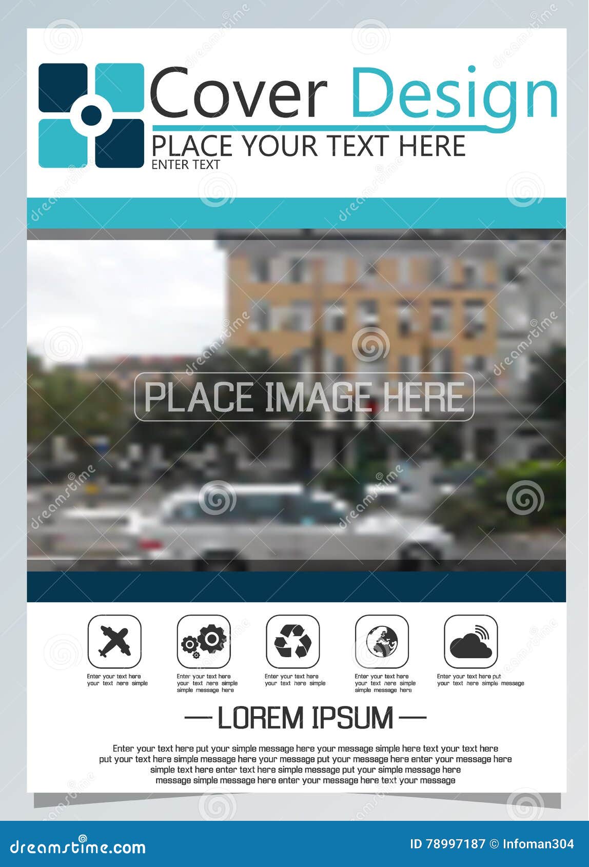 brochure template for annual technology related reposts,   a4 layout with space for text and photos blue four