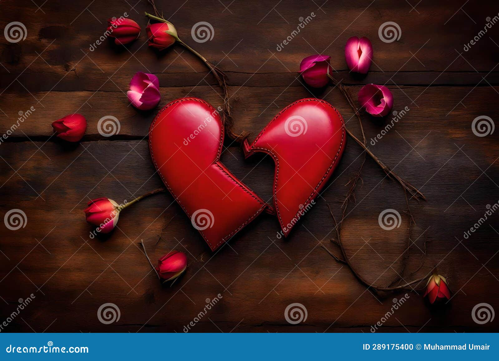 broekn heart on wooden table generated by ai tool