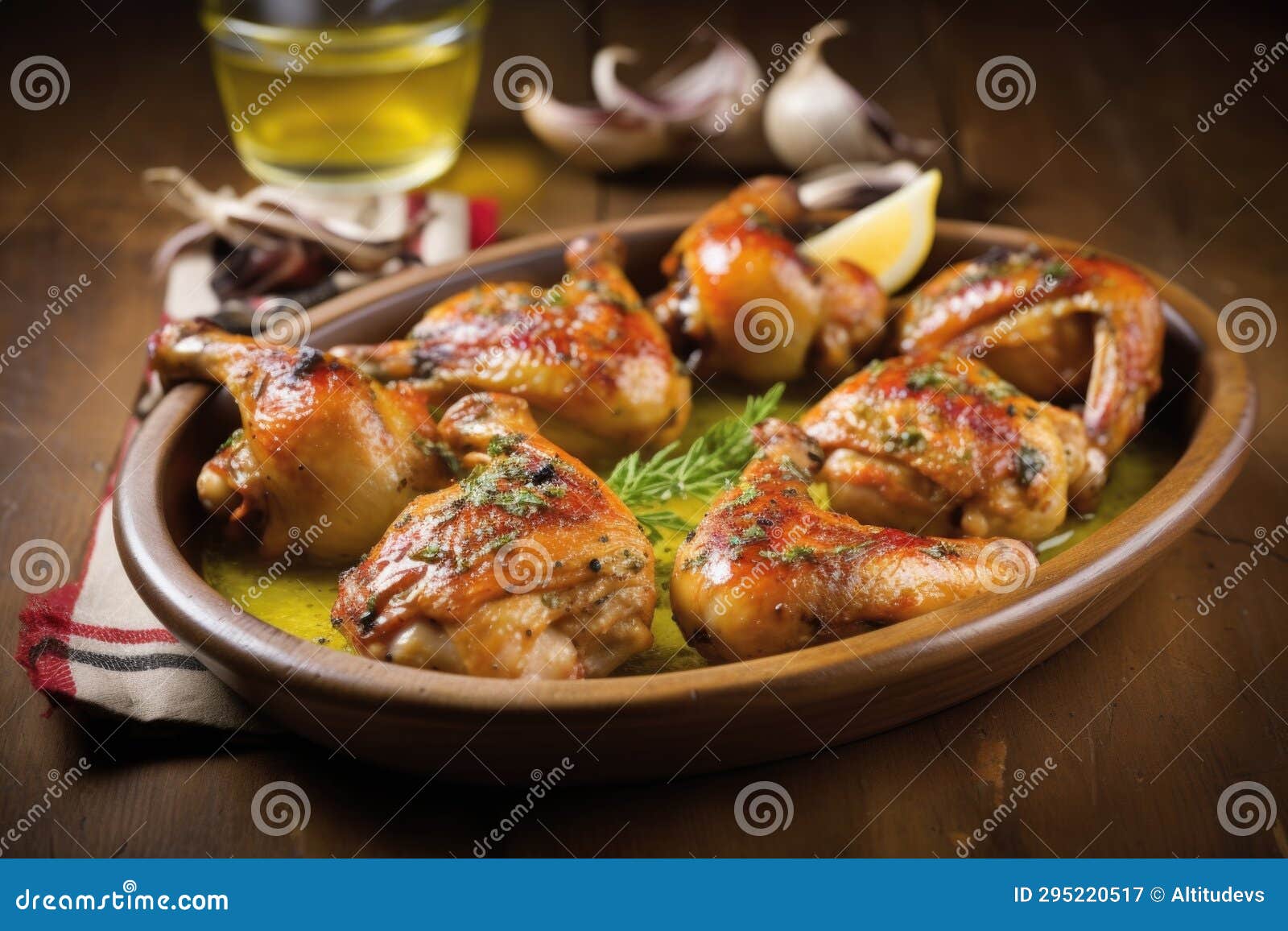 Broiled Chicken Legs Under a Layer of Caramelized Garlic Butter on a