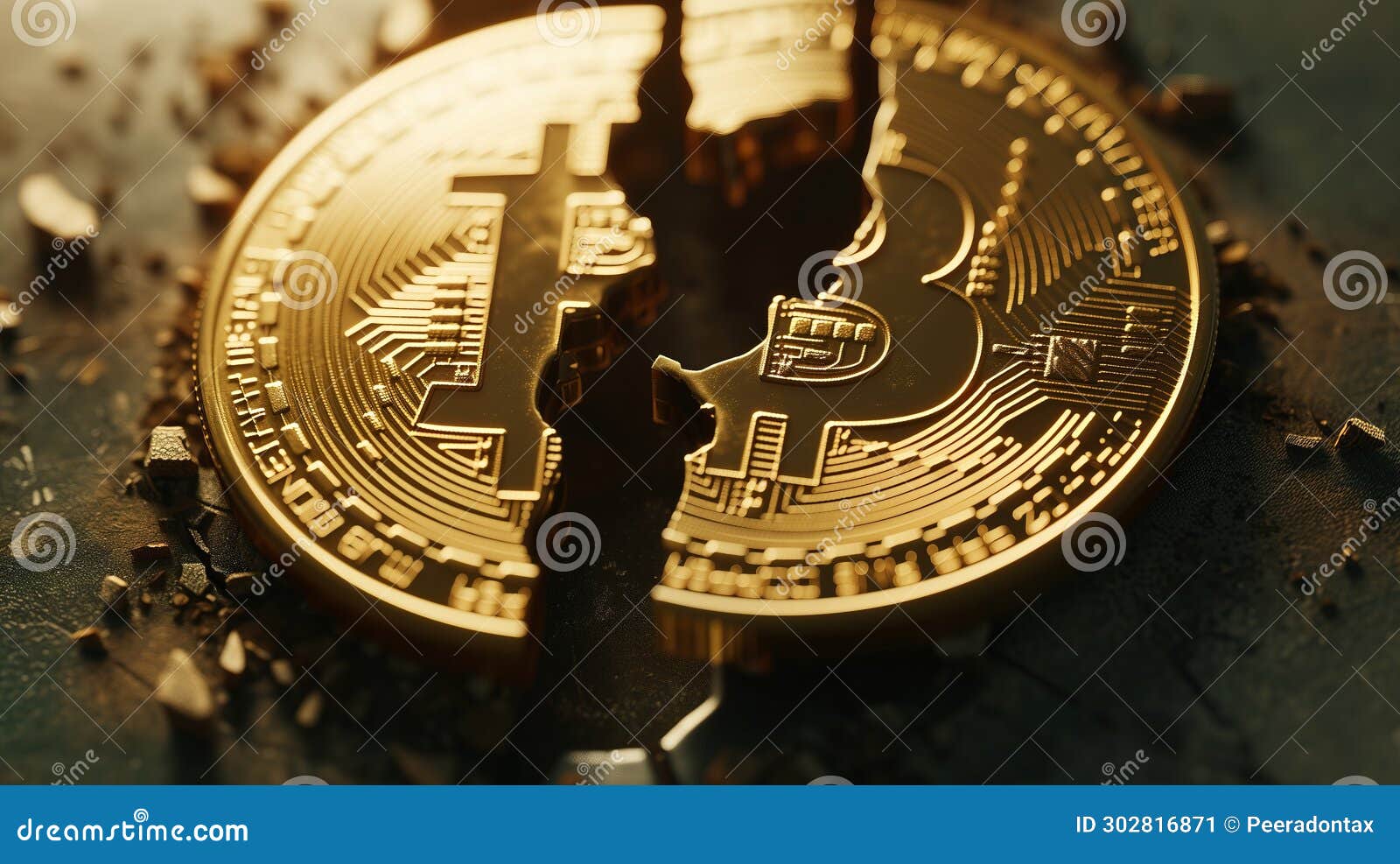 Cryptocurrency Crack and Split in Two Parts. Stock Illustration -  Illustration of digital, market: 302816871