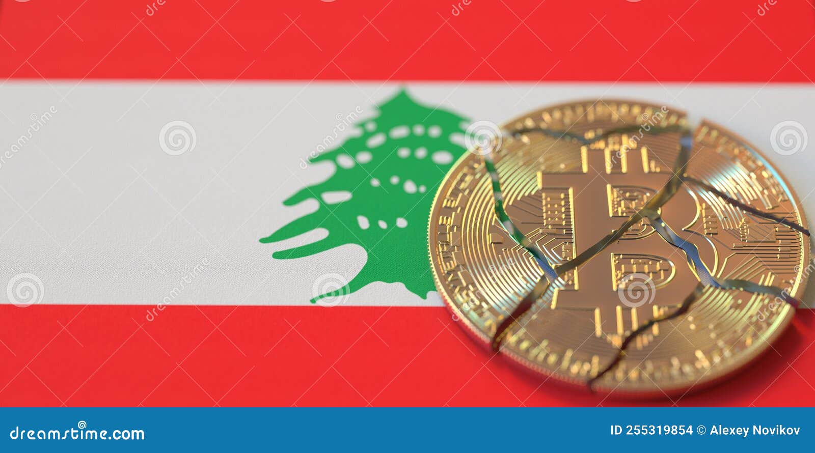 Broken Bitcoin on the Flag of Lebanon. Legal Issues and Cryptocurrency  Regulations Problems Concepts, 3d Rendering Editorial Stock Image -  Illustration of lebanon, coin: 255319854