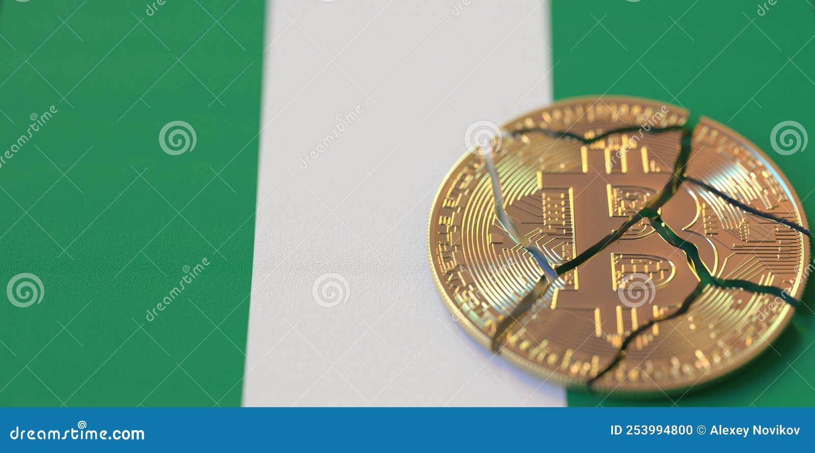 Flag of Nigeria and Broken Bitcoin. Cryptocurrency Ban or Crypto Legal  Issues Concepts, 3d Rendering Stock Illustration - Illustration of fund,  broken: 253994800