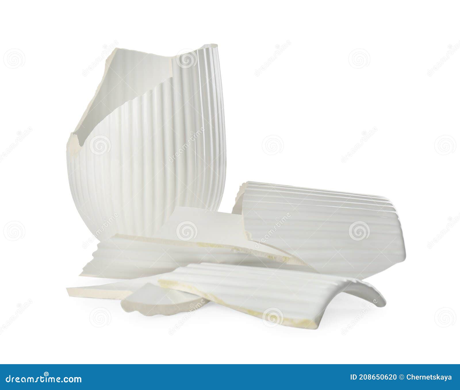 broken bright ceramic vase  on white