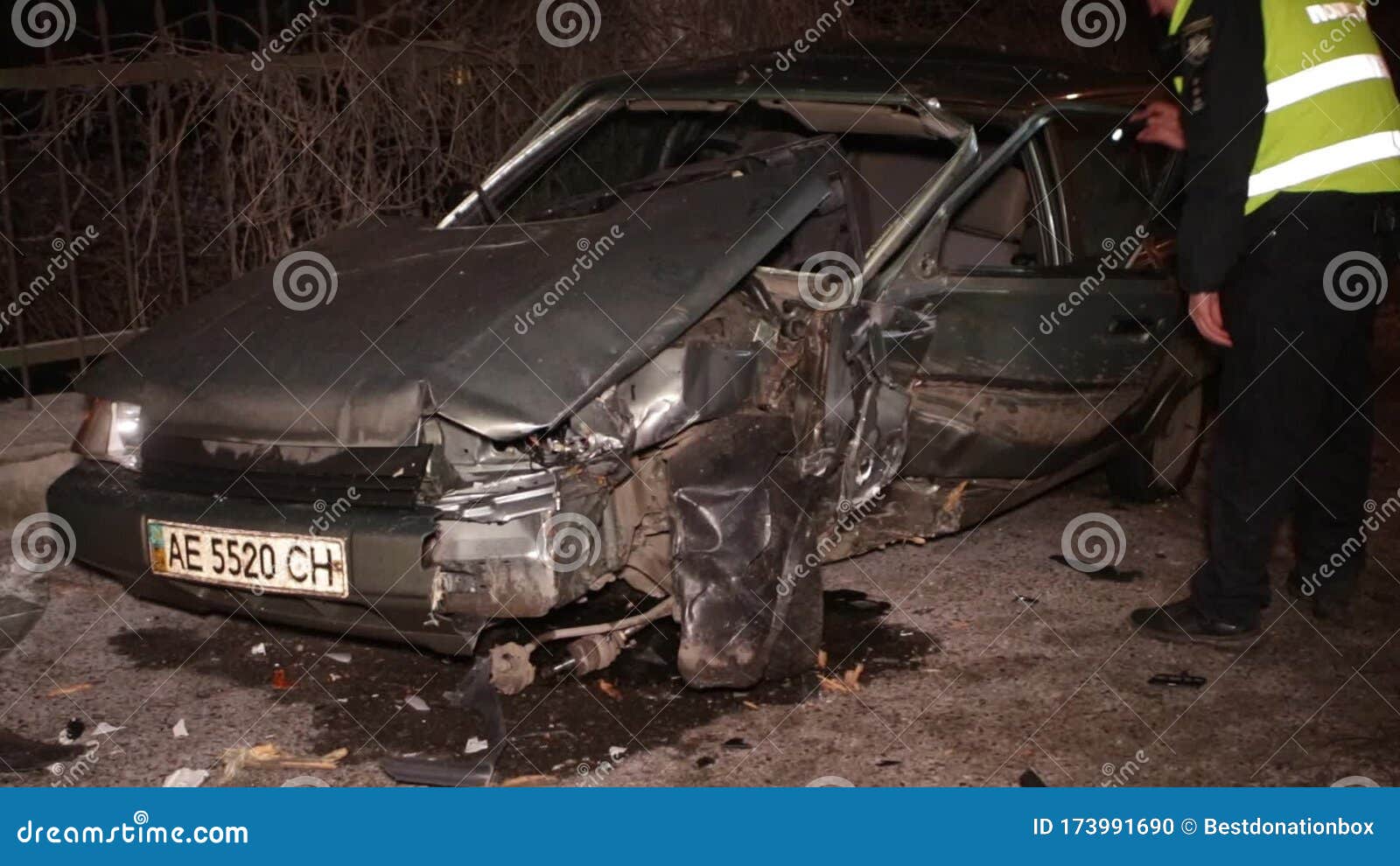 A Broken Car after an Accident, Smoke Coming Out from Under the Hood. Stock Footage Video of