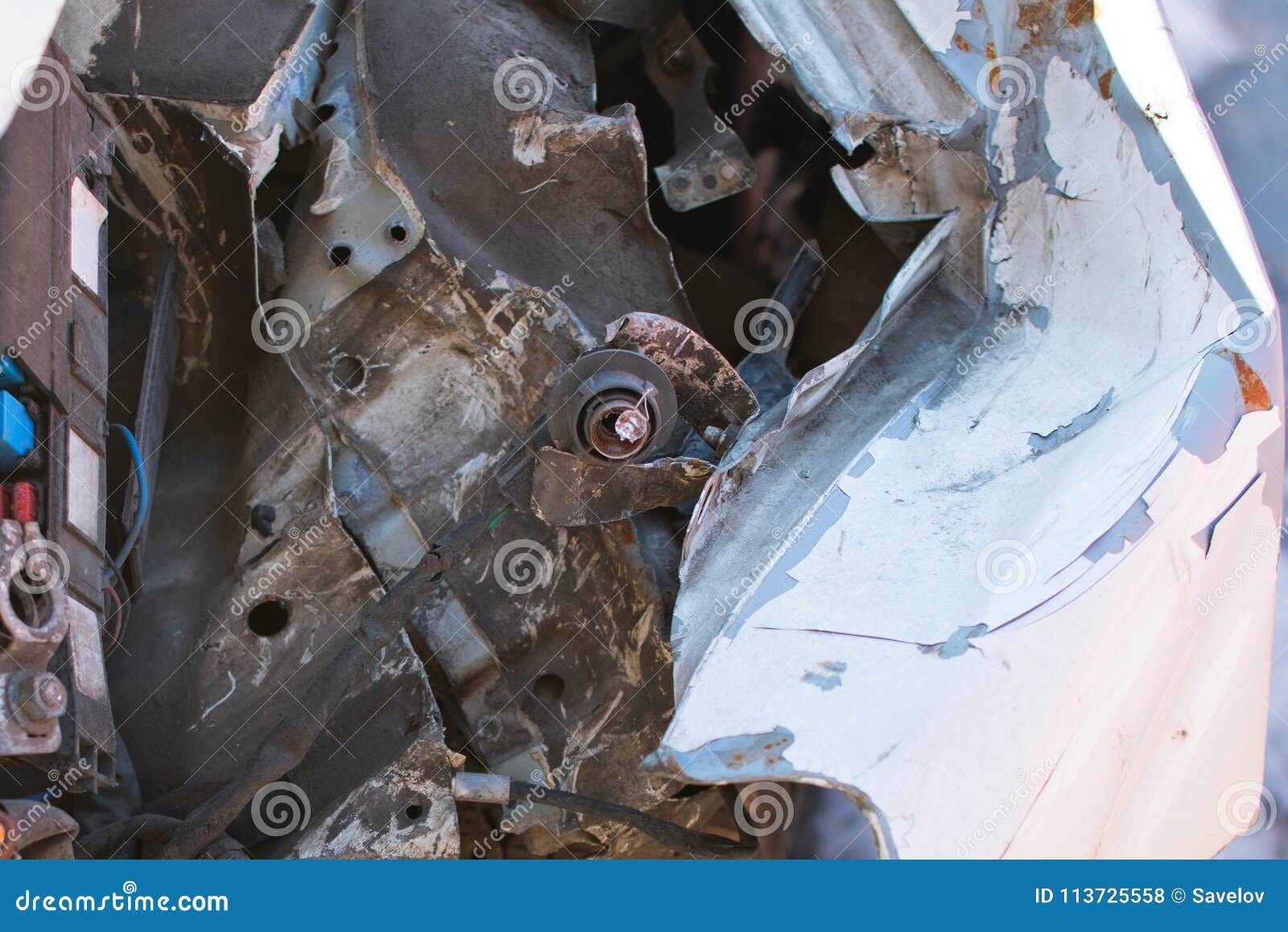 Broken car hood close stock photo. Image of detail, deformation 113725558