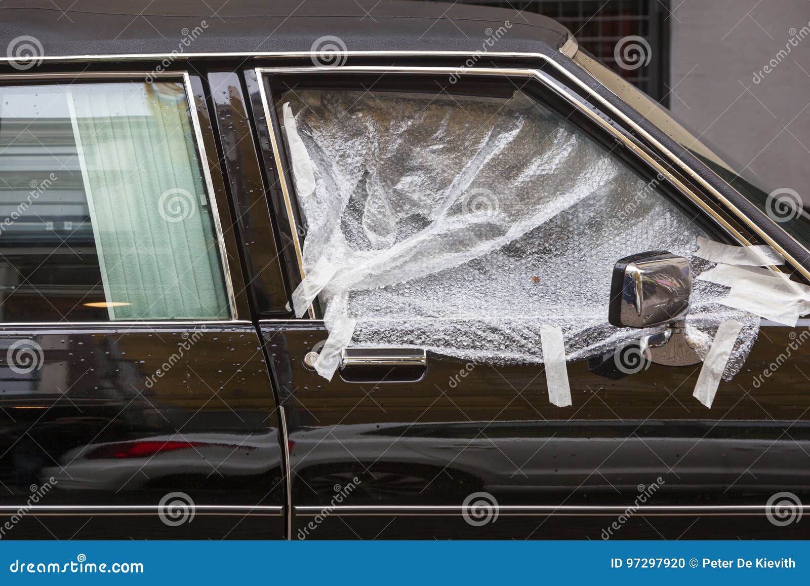 Broken Car Window Covered with Plastic Stock Photo Image of auto