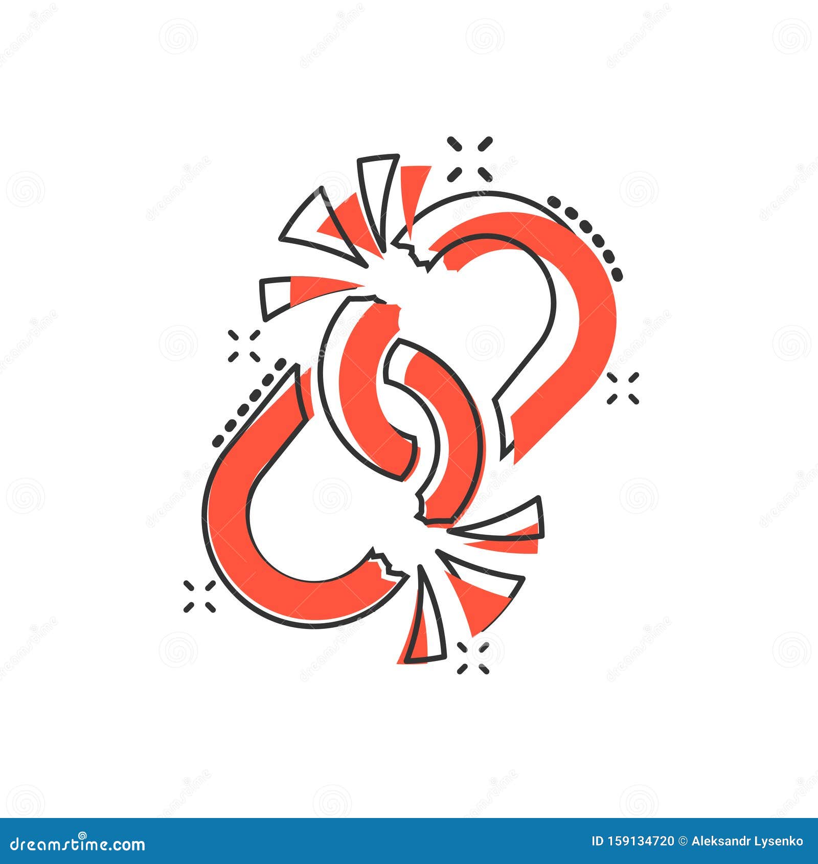 broken chain sign icon in comic style. disconnect link  cartoon  on white  background. detach business