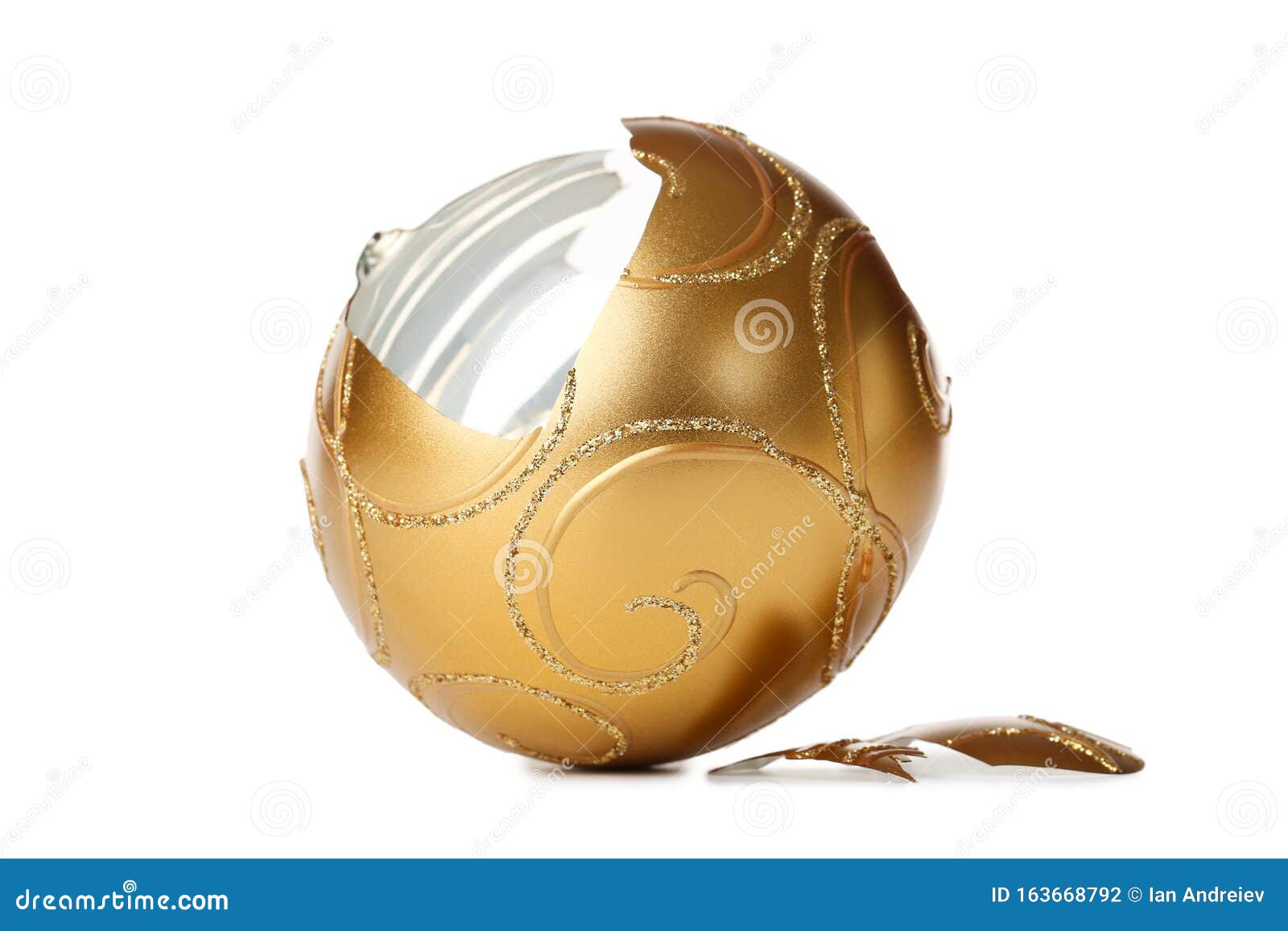 Broken christmas ball stock photo. Image of golden, december - 163668792