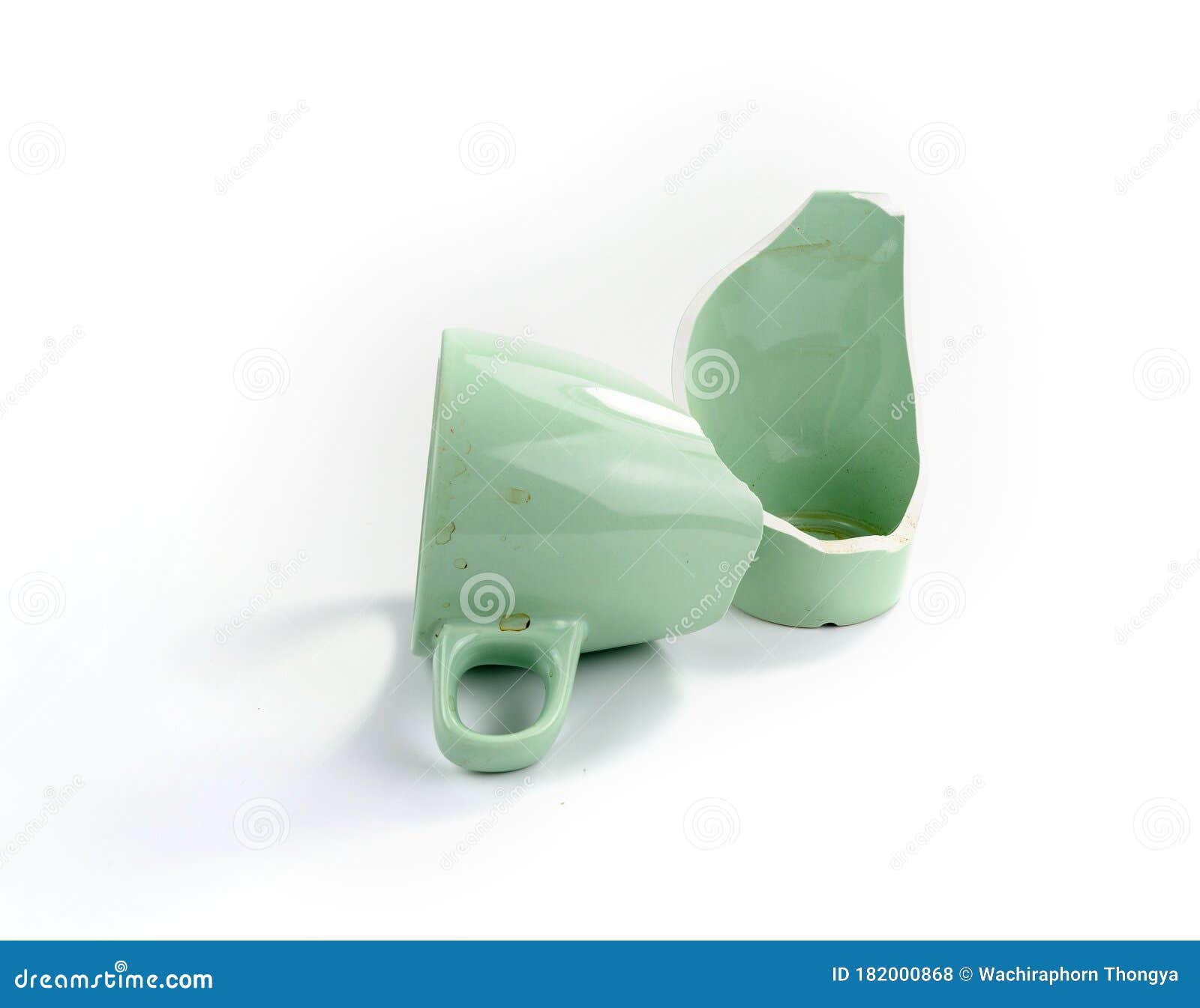 Broken Coffee Mug on White Background, Broken Cup Pieces, Broken