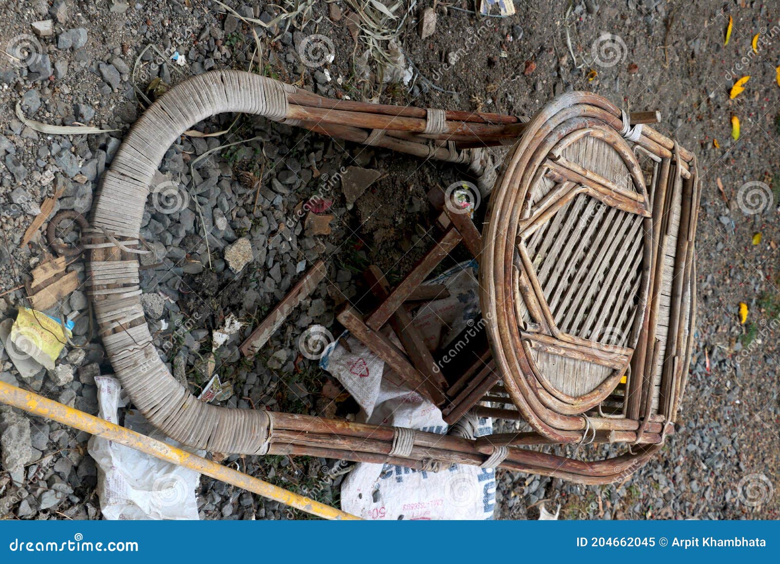 Broken and Dirty Cane Bamboo Swing Chair Stock Image Image of empty