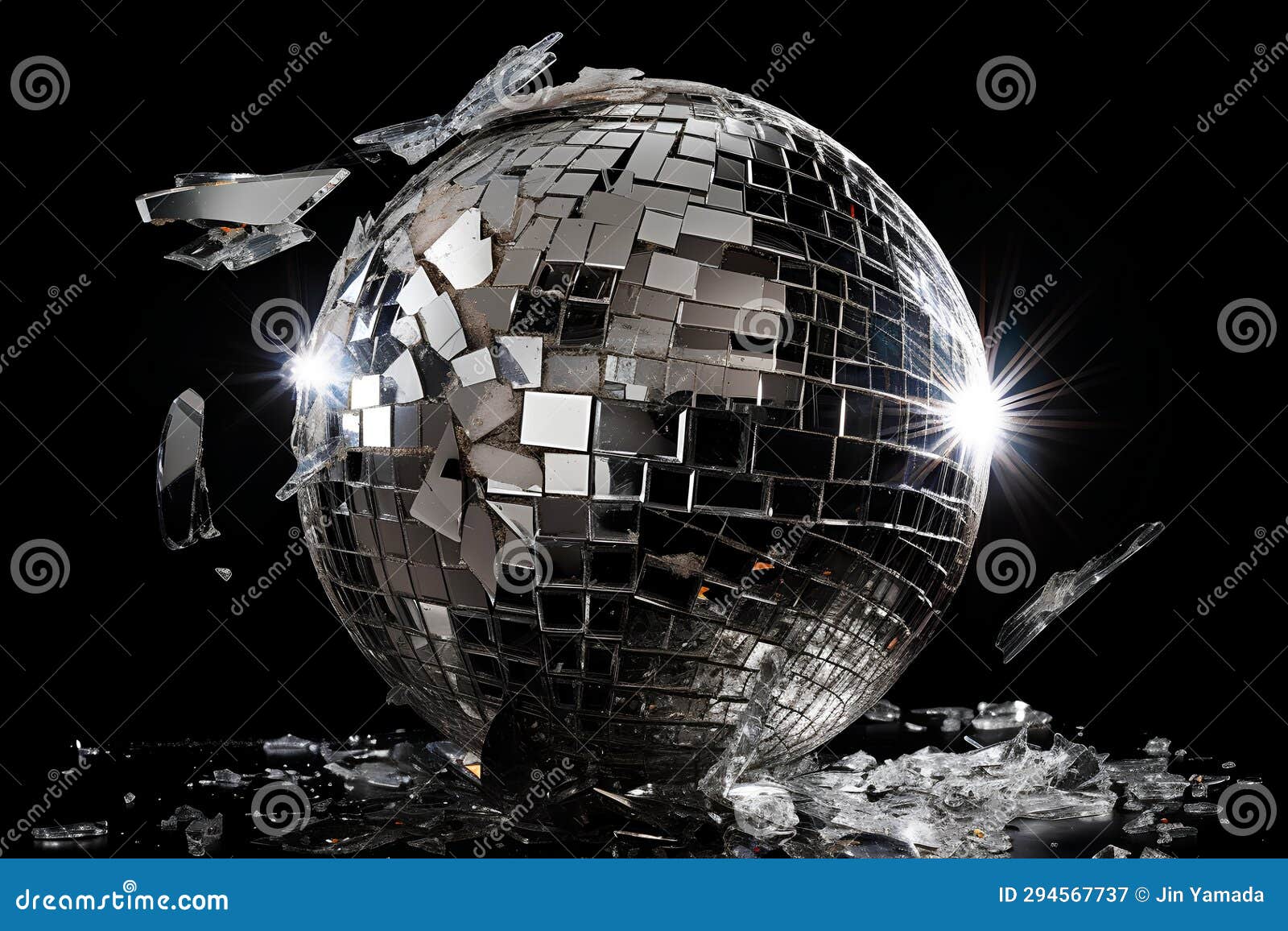 Broken Disco Ball Isolated on Black Background. 3d Illustration Stock Illustration