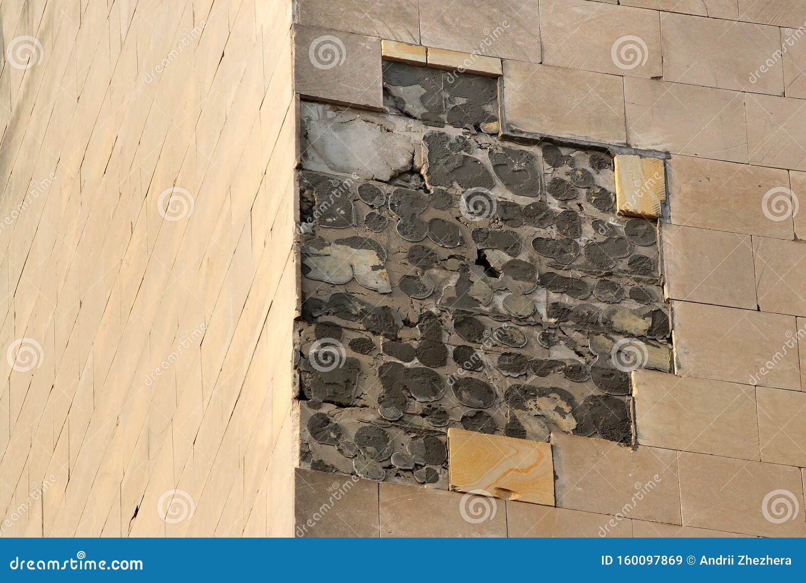 Broken and Fallen Off Tiles on a Building Wall Stock Image Image of