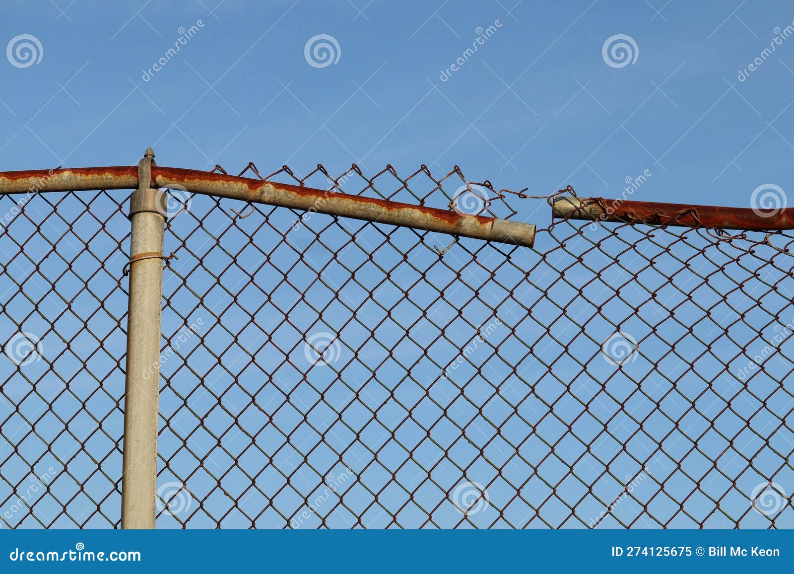Broken Fence Support Pipe with Blue Sky Stock Image - Image of link, pipe:  274125675