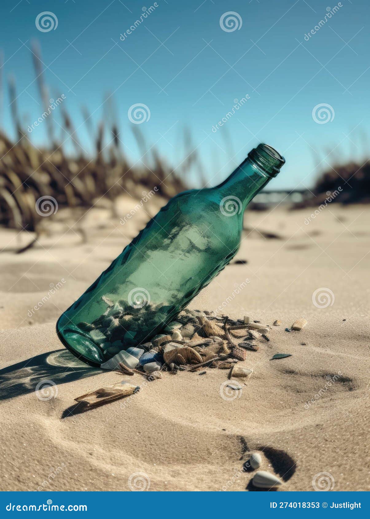 A Broken Glass Bottle Its Shards Tered in the Sand. Stock Image Image