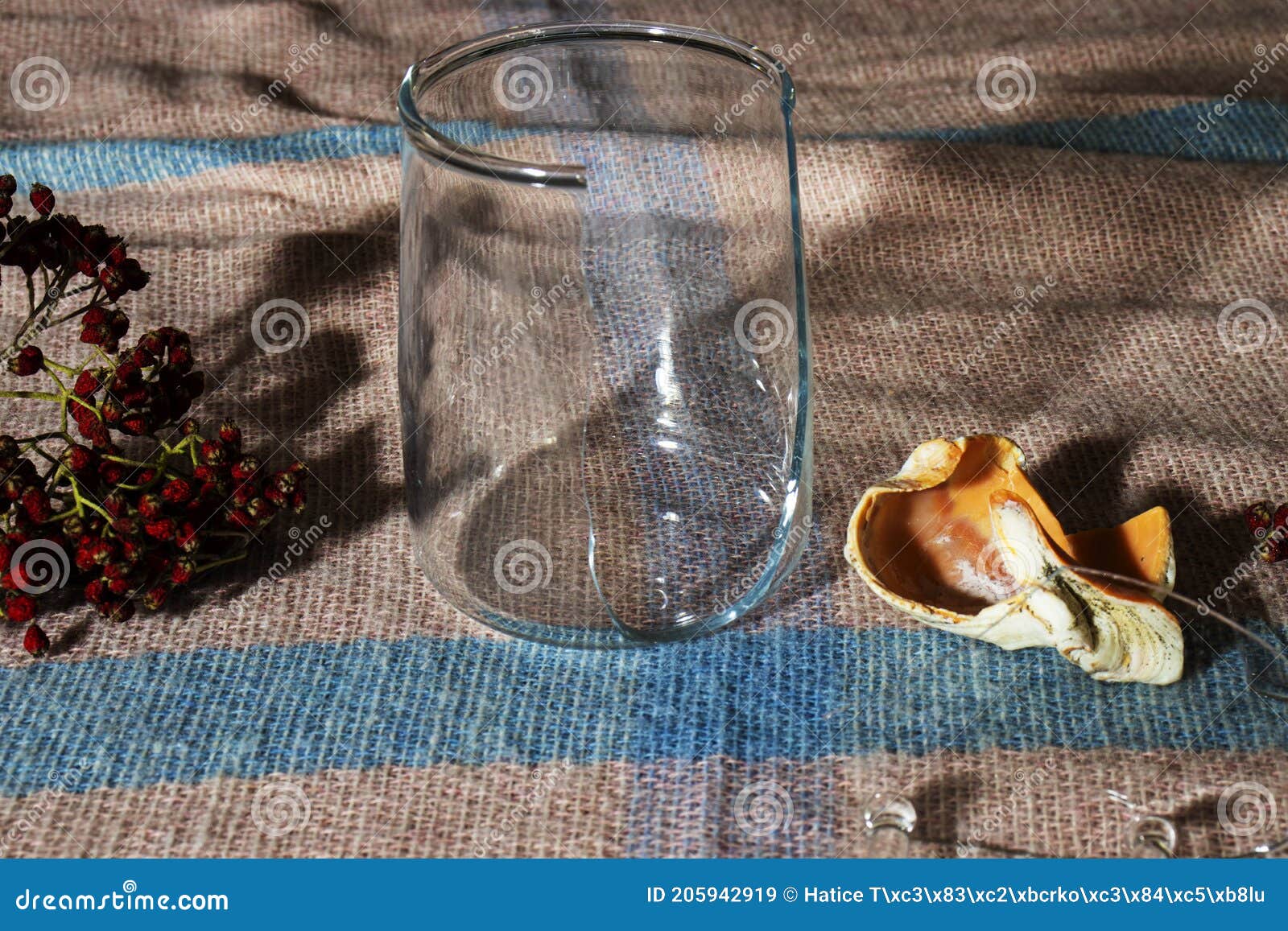 Broken Glass Cup And Same Other Materials On A Soft Background Stock