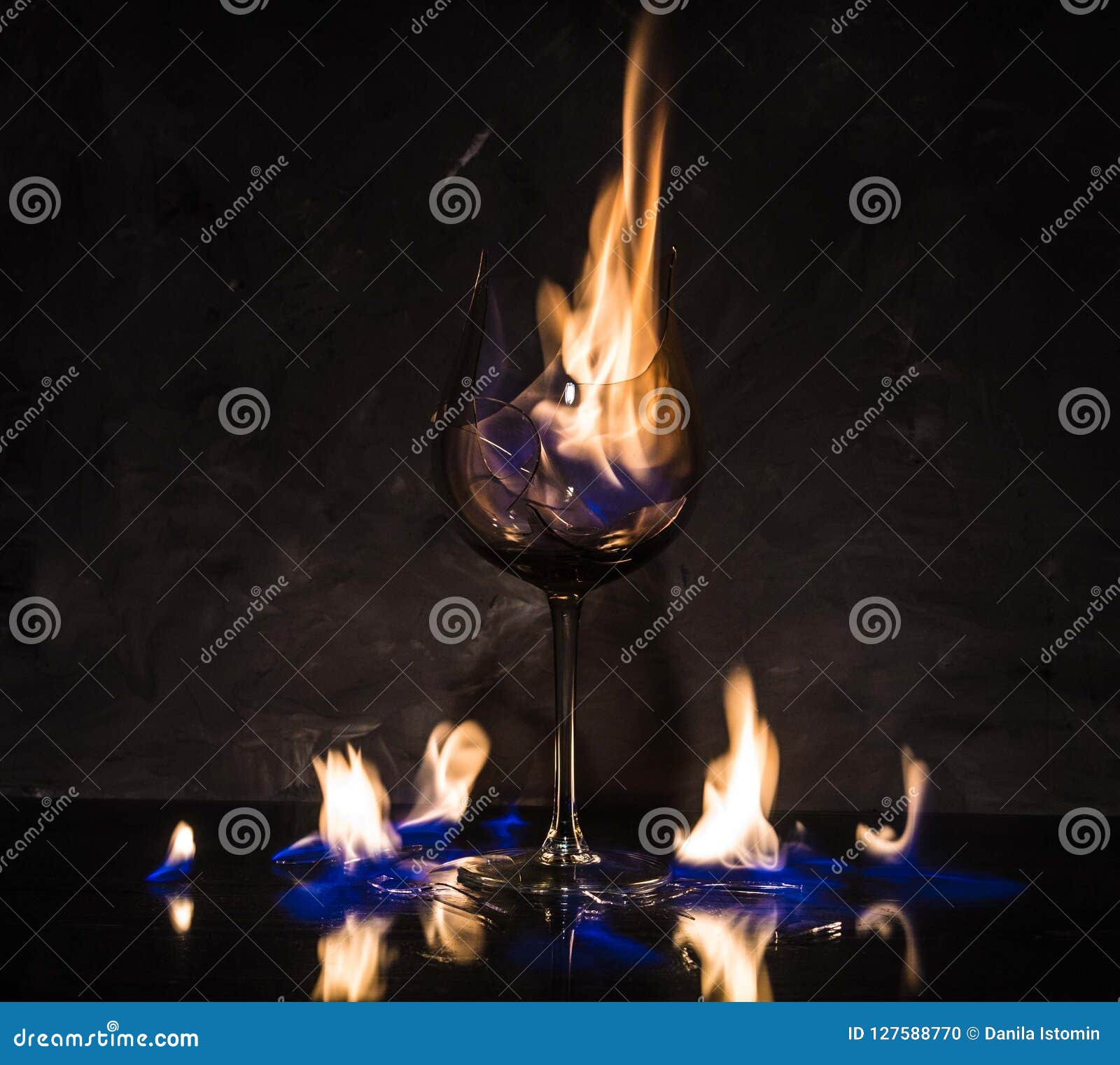 Broken Glass on Fire on Textured Background Stock Photo Image of