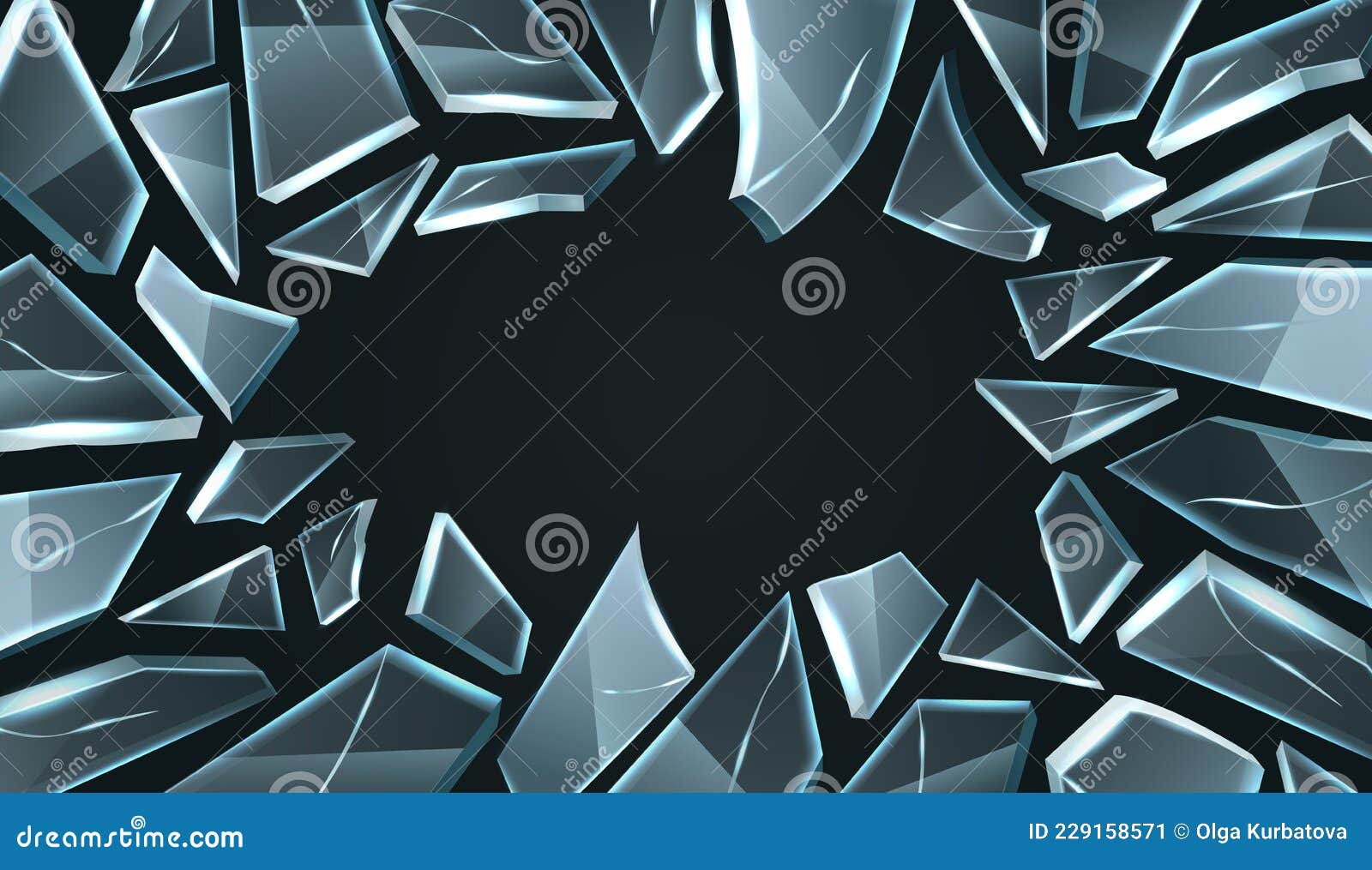 Broken Glass Frame. Realistic Smashed Window, Shards with Cracks Random